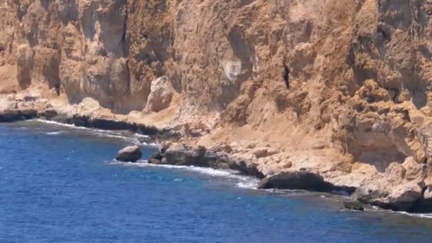 Rocky Beach en Egipto. Playa en una bahía en la costa con olas en el Mar Rojo y arrecifes de coral . — Vídeo de stock