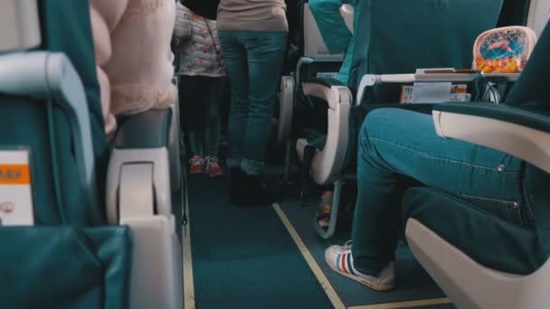 Пасажири всередині літака під час перельоту — стокове відео
