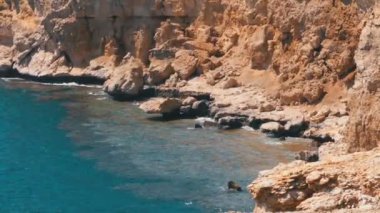 Mısır'daki Rocky Plajı. Kızıldeniz ve Mercan Resifleri Dalgalar ile Kıyı Şeridi üzerinde Bir Koy Plaj.