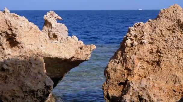 Spiaggia rocciosa sul Mar Rosso con scogliera vicino alla barriera corallina. Egitto. Resort sulla costa del Mar Rosso . — Video Stock