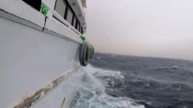 Tekne Kızıldeniz'de Güçlü Bir Fırtına Dalgalar boyunca Hareket
