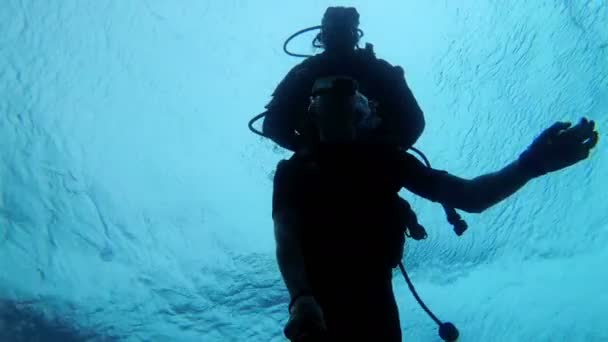 Plongeur sous-marin avec instructeur de plongée dans la mer Rouge, Egypte . — Video