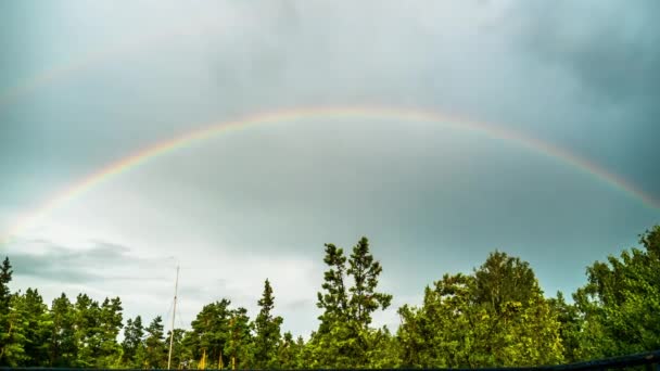 Arc-en-ciel au-dessus des arbres. Temps écoulé.