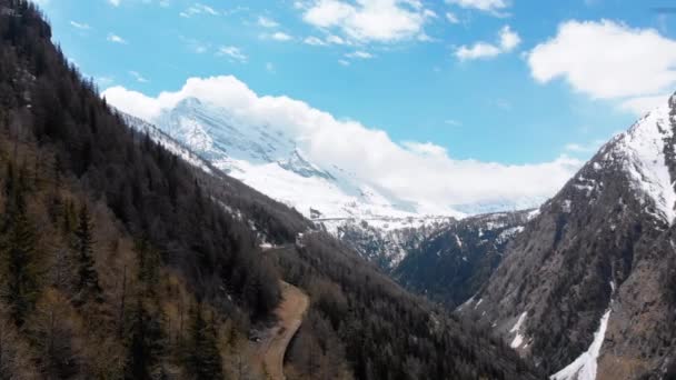 Drone Crash, Acidente em uma pinheira no topo de Alpine Mountains and Falls na Floresta. Suíça . — Vídeo de Stock