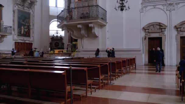 Cathedral in Salzburg, Austria. Baroque cathedral of Roman Catholic Archdiocese, Interior. — Stock Video