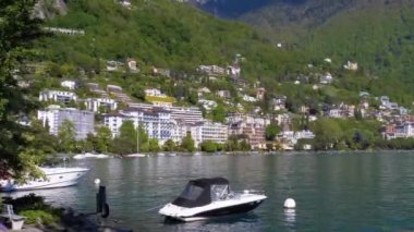 Cenevre Gölü ve İsviçre Alpleri ile Montrö Dolgu Manzara görünümü