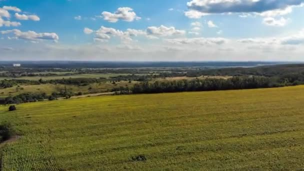 Hyperlapse van dorp en kleine huizen met bewegende wolken in de lucht van een vliegende Drone — Stockvideo