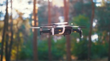 Havada Kameralı Drone. Ormanda yerden uçar. Yavaş Çekim