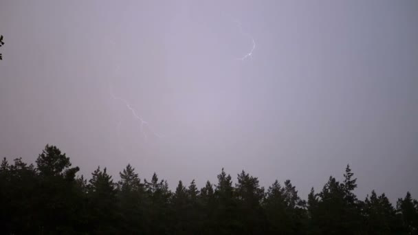 Rayo en el cielo durante una tormenta eléctrica. Moción lenta — Vídeo de stock