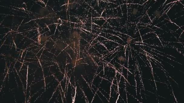 Feux d'artifice clignotant dans le ciel nocturne. Ralenti en 180 ips. Feux d'artifice réels avec fumée — Video