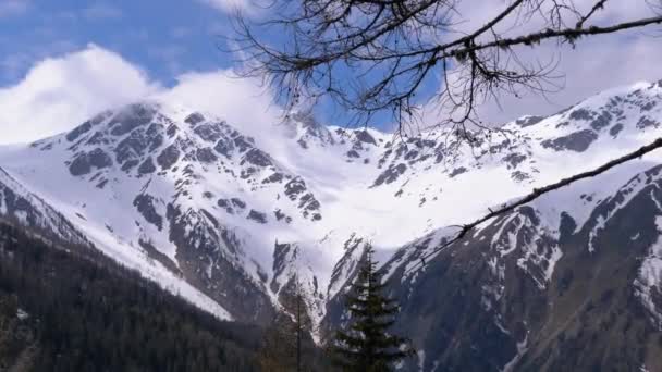 Vista panorámica de los picos nevados de montaña en los Alpes suizos — Vídeos de Stock