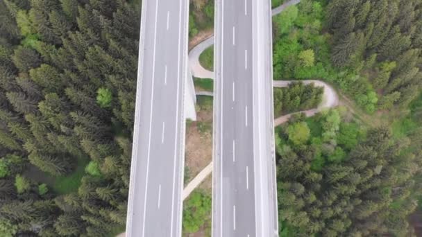 Antenn topputsikt över motorväg viadukten med Multilane trafik i bergen. Autobahn i Österrike — Stockvideo