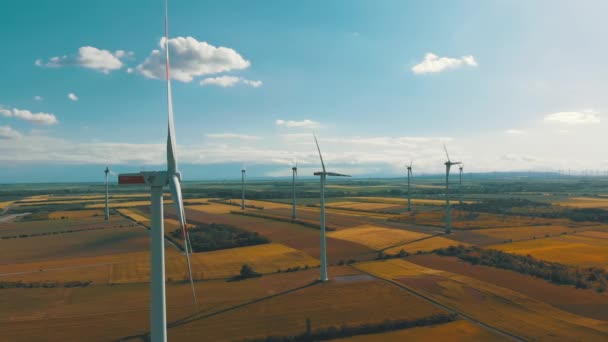 Aerial view of Wind Turbines Farm and Agricultural Fields. Austria. — Stock Video