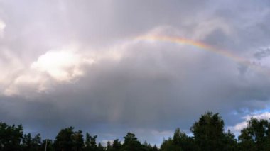 Ağaçların ÜstündeKi Bulutlarla Gökyüzünde Gökkuşağı.