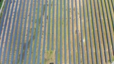 Güneşli bir günde Green Field 'daki Güneş Enerjisi İstasyonu' nun Aerial Top görüntüsü. Güneş Çiftliği