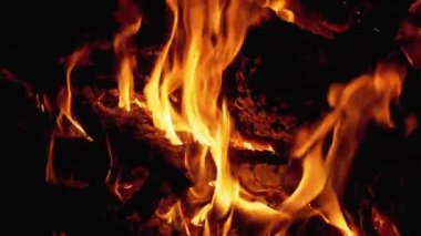 Şenlik ateşi. Branch 'ın kamp ateşi gece yanar. Yavaş Hareket