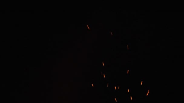 黒を背景にキャンプファイヤーの火花が立ち上がる。スローモーション240 fps — ストック動画