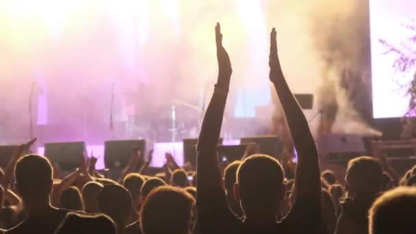 Folle di fan al Live Rock Concert Raise Hands and Dance. Movimento lento 240 fps — Video Stock