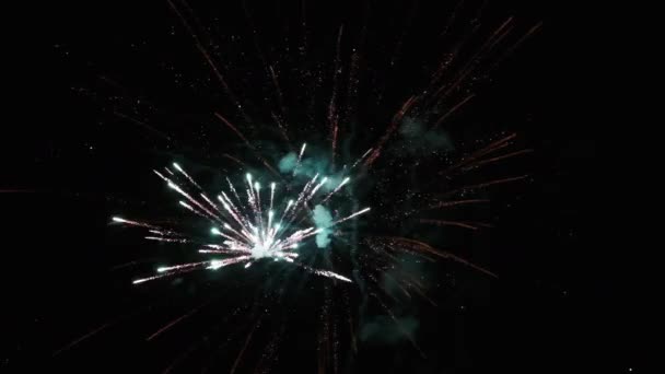 Fuochi d'artificio lampeggianti nel cielo notturno. Movimento lento in 240 fps. — Video Stock
