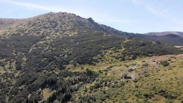 Luftaufnahme der grünen Gebirgskette und Hügel im Tal der Karpaten — Stockvideo