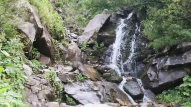 Wild Mountain Şelalesi. Hızlı Düşen Su Taşlara Vuruyor. Yavaş Hareket 240