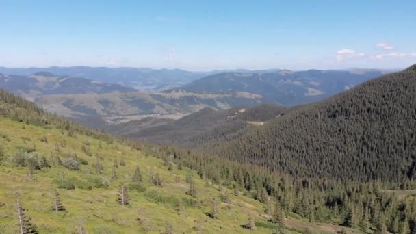 Flygfoto panoramautsikt över Green Mountain Range och Hills i Valley of Carpathian — Stockvideo