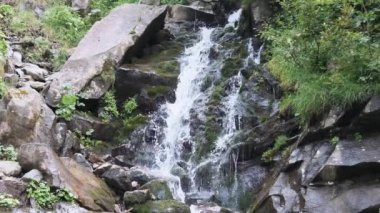 Wild Mountain Şelalesi. Hızlı Düşen Su Taşlara Vuruyor. Yavaş Hareket 240