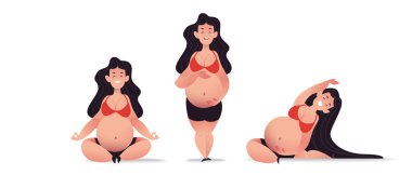 Hamile kadınlar için Yoga. Duygu Bebek tekme. Tıbbi yoga pozlar ayarlayın. Vektör beyaz arka plan üzerinde izole nesne ayarla. 
