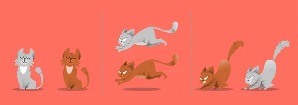 Conjunto Poses Gato Gatito Juega Salta Sobre Una Aspiradora Inteligente — Vector de stock