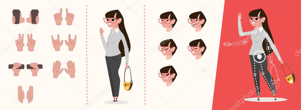 Human gestures. Woman hand outline isolated on white background. Set of People hands, gestures and symbols isolated. Emotions set. Cartoon character animation set for your motion design - vector