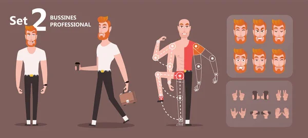 Fronte Visualizzare Personaggio Animato Hipster Creazione Uomo Insieme Con Varie — Vettoriale Stock