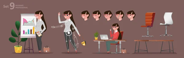 Gestileerde Tekens Instellen Voor Animatie Vrouw Office Beroepen Geïsoleerde Delen — Stockvector