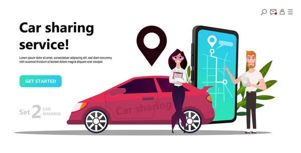 Carsharing Online Conceito Transporte Cidade Móvel Compartilhamento Carro Line Com — Vetor de Stock