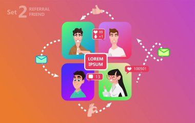 People chatting social media online together. Men and women changing messages, data and calling to each other via internet apps in smartphone. Social media concept can use for landing page, template clipart