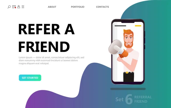 Hänvisa Vän Konceptet Man Människor Ropa Megafon Smartphone Skärmen Kan — Stock vektor