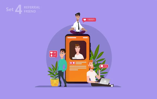 İnsanlar kastamonuda smartphone ekran kullanım sosyal medya hesapları iletişim ve paylaşmak için seviyor ve yorum, açılış sayfası, şablon, UI, web, mobil uygulaması, poster, afiş, el ilanı - vektör için kullanabilirsiniz