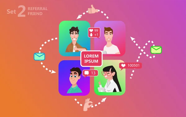 Gente Charlando Redes Sociales Línea Juntos Hombres Mujeres Cambiando Mensajes — Vector de stock