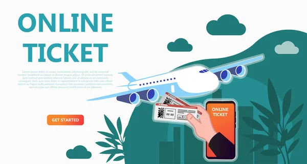 Online seyahat mağaza, online bilet rezervasyon. Uçak bileti satın alma ev kullanarak telefon, tablet, bilgisayar. E-alışveriş kavramı. Açılış sayfası, şablon, UI, web, mobil uygulaması, poster, afiş için kullanın