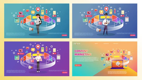 Content Marketing Landing Page Set Abstract Illustration Content Icons Professional — Stock Vector