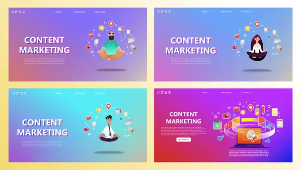 Set Landing Page Marketing Dei Contenuti Illustrazione Astratta Delle Icone — Vettoriale Stock