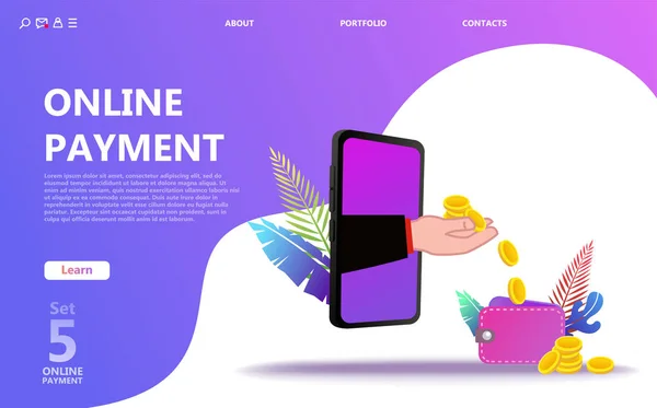 Online ödeme konsept illüstrasyon ayarlayın. Internet Ödemeler, koruma havale, online banka. Ekran gadget, para, m-cüzdan. Kullanım afiş, mobil uygulaması, açılış sayfası - vektör için