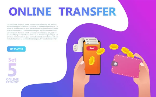 Jogo Ilustração Conceito Pagamento Online Pagamentos Pela Internet Transferência Dinheiro — Vetor de Stock