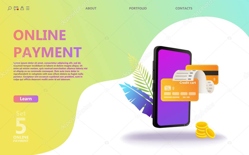 Online payment concept illustration set. Internet payments, protection money transfer, online bank. Screen gadget, money, wallet, check. Use for banner, mobile app, landing page - Vector