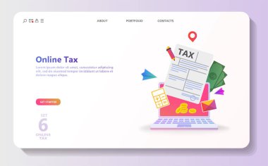 Online vergi ödeme. İnsanlar dolum vergi formu. Online fatura ödeme, alışveriş, bankacılık, düz izometrik kavramını oluşturursanız, açılış sayfası, kullanıcı arabirimi, web, mobil uygulaması, poster, afiş, el ilanı muhasebe kullanabilirsiniz