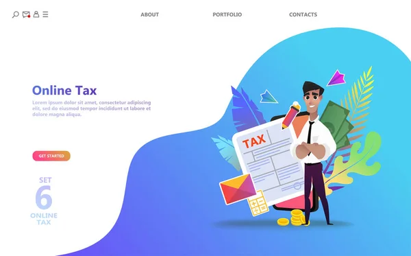 Pagamento Impostos Online Pessoas Preencher Formulário Fiscal Concepção Isométrica Plana — Vetor de Stock