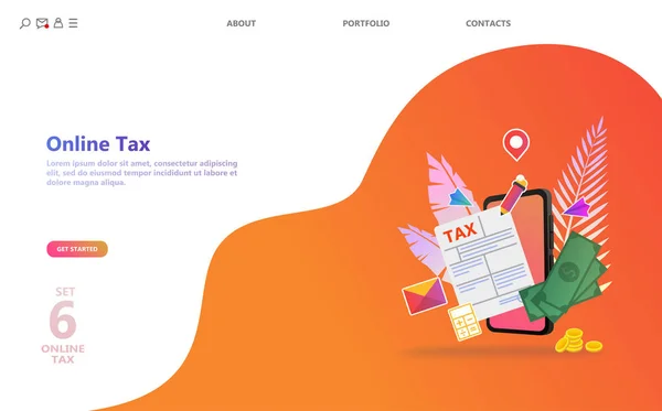 オンライン納税 充填税フォーム フラット等尺性概念のオンライン請求書の支払い ショッピング 会計に使えるテンプレート ランディング ページ Web モバイル アプリ — ストックベクタ