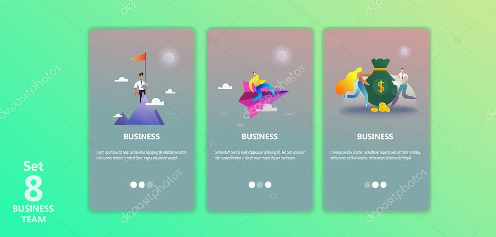 Business landing page template. Team work landing page template.  Mobile screen, illustration templates business ideas for site, application.