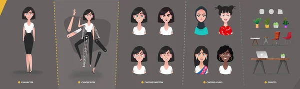 Cartoon Personaggio Donna Affari Ragazza Animazione Design Del Movimento Set — Vettoriale Stock