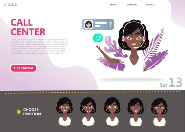 Concepto Centro Llamadas Personaje Dibujos Animados Afroamericana Mujer Asesora Cliente — Archivo Imágenes Vectoriales