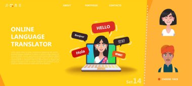Online Çoklu dil çevirmen. Ekran sohbet uygulamalarında çizgi roman çok uluslu karakterler farklı dillerde iletişim kurar. Farklı ırk, diyalog, konuşma kabarcıklar insanlar bir dizi